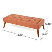 Accent Ottoman Bench, Tufted 52 Inch Rectangular Orange Fabric Seat -BM335326