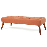 Accent Ottoman Bench, Tufted 52 Inch Rectangular Orange Fabric Seat -BM335326
