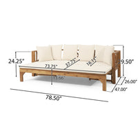 Outdoor Daybed Sofa, 79 Inch, Brown Acacia Wood Frame, Cream Cushions -BM335327