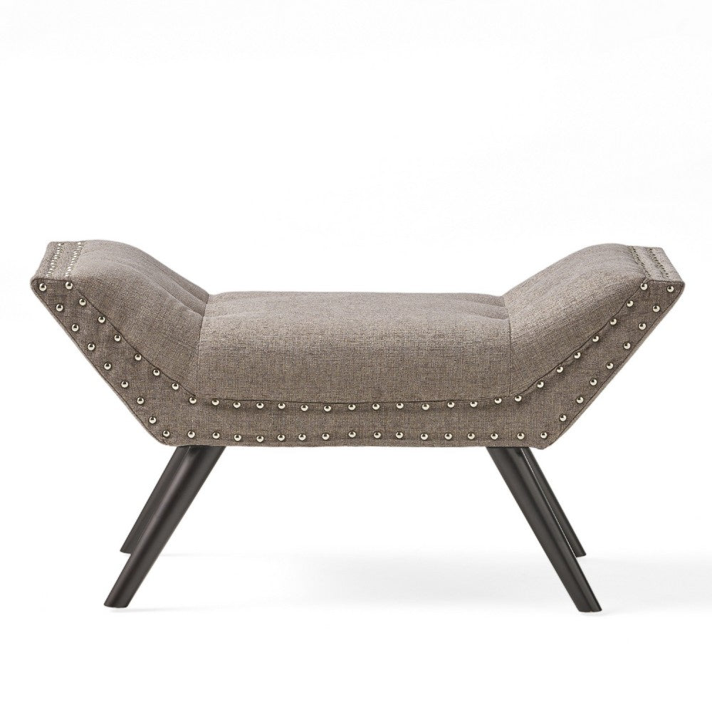 Vibe Ottoman Bench, Tufted Gray Fabric, 36 Inch, Nailhead Trim -BM335328