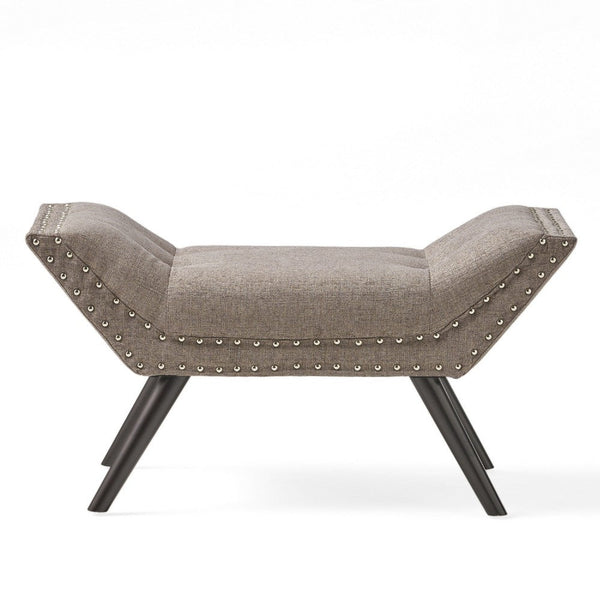 Vibe Ottoman Bench, Tufted Gray Fabric, 36 Inch, Nailhead Trim -BM335328