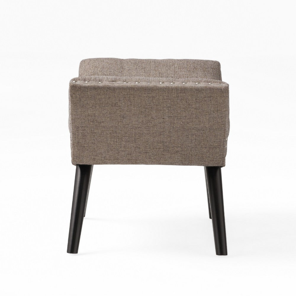 Vibe Ottoman Bench, Tufted Gray Fabric, 36 Inch, Nailhead Trim -BM335328