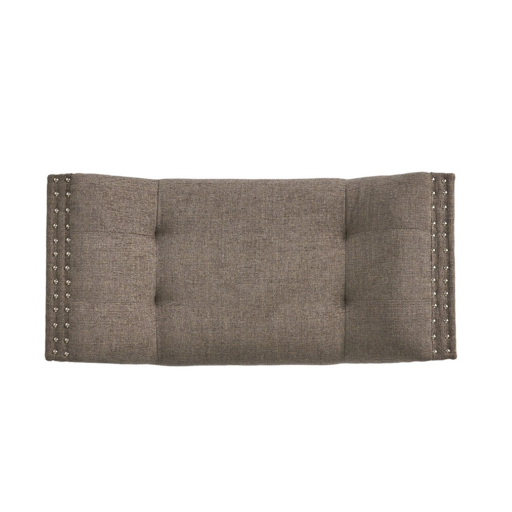 Vibe Ottoman Bench, Tufted Gray Fabric, 36 Inch, Nailhead Trim -BM335328