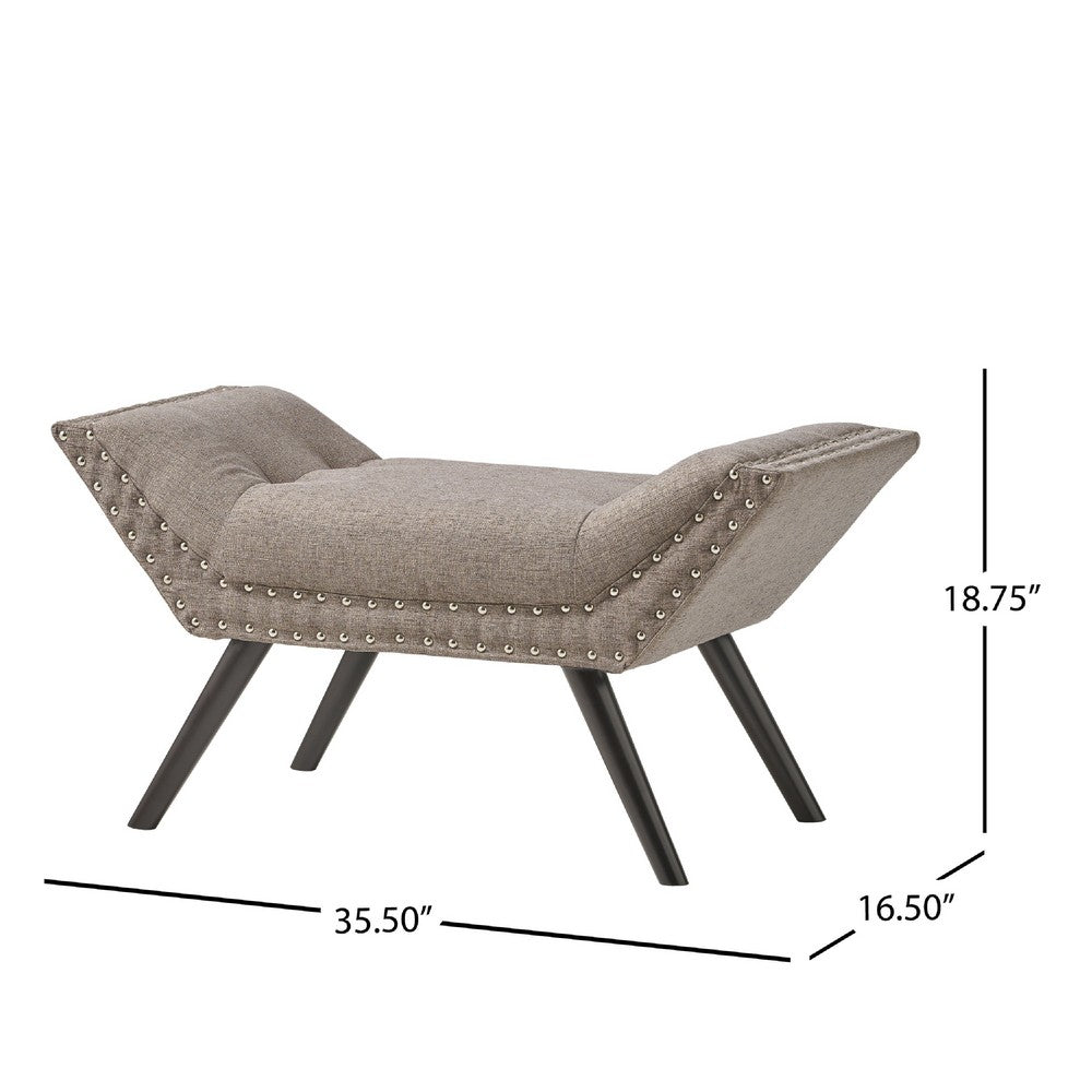 Vibe Ottoman Bench, Tufted Gray Fabric, 36 Inch, Nailhead Trim -BM335328