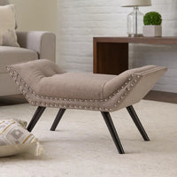 Vibe Ottoman Bench, Tufted Gray Fabric, 36 Inch, Nailhead Trim -BM335328