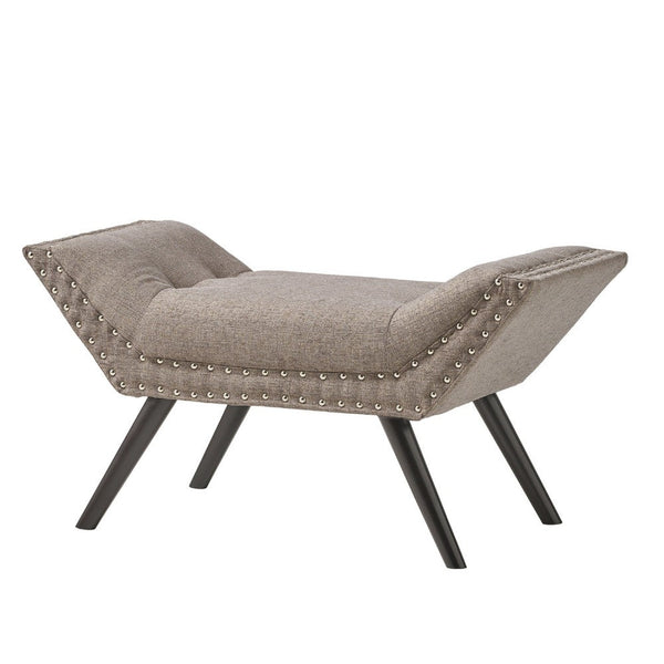 Vibe Ottoman Bench, Tufted Gray Fabric, 36 Inch, Nailhead Trim -BM335328