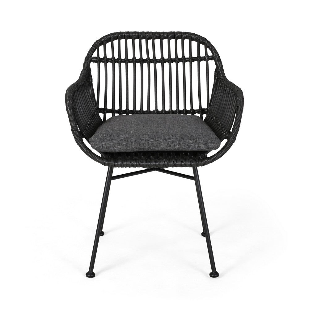 Tee Outdoor Conversation Chair Set of 2, Gray Rattan, Black Metal -BM335329