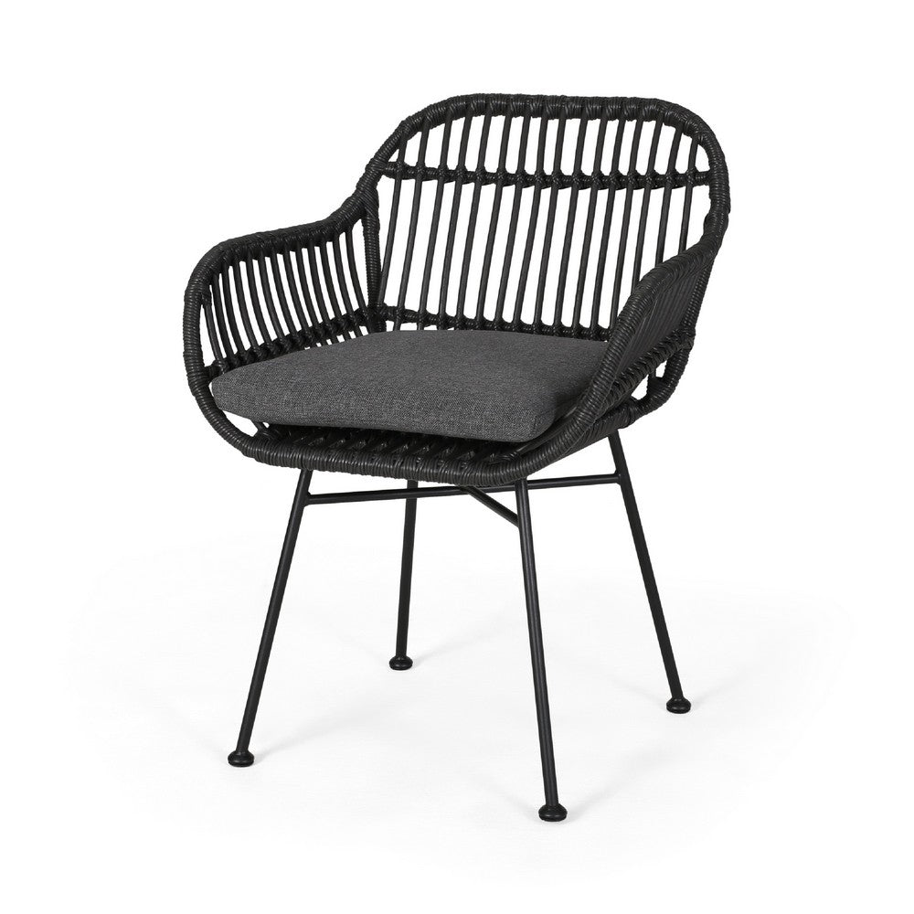 Tee Outdoor Conversation Chair Set of 2, Gray Rattan, Black Metal -BM335329