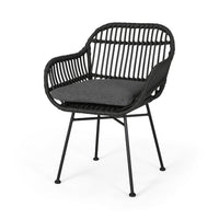Tee Outdoor Conversation Chair Set of 2, Gray Rattan, Black Metal -BM335329