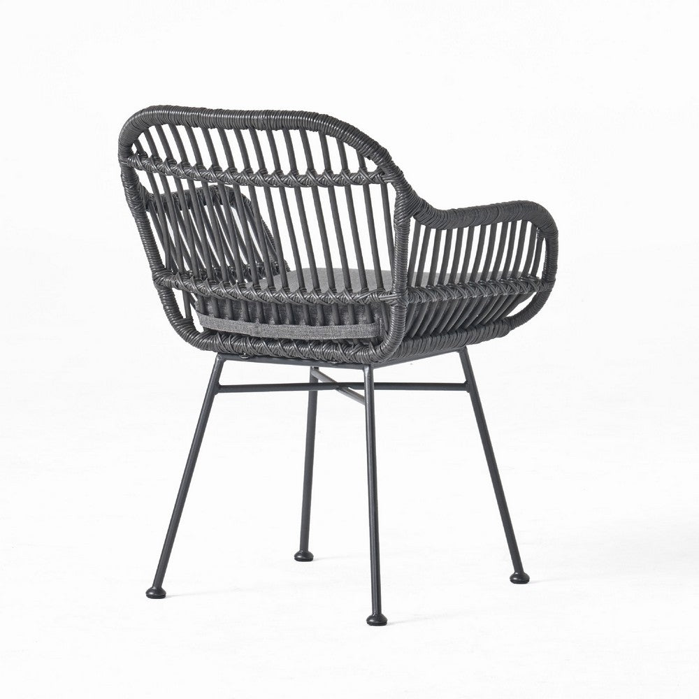 Tee Outdoor Conversation Chair Set of 2, Gray Rattan, Black Metal -BM335329