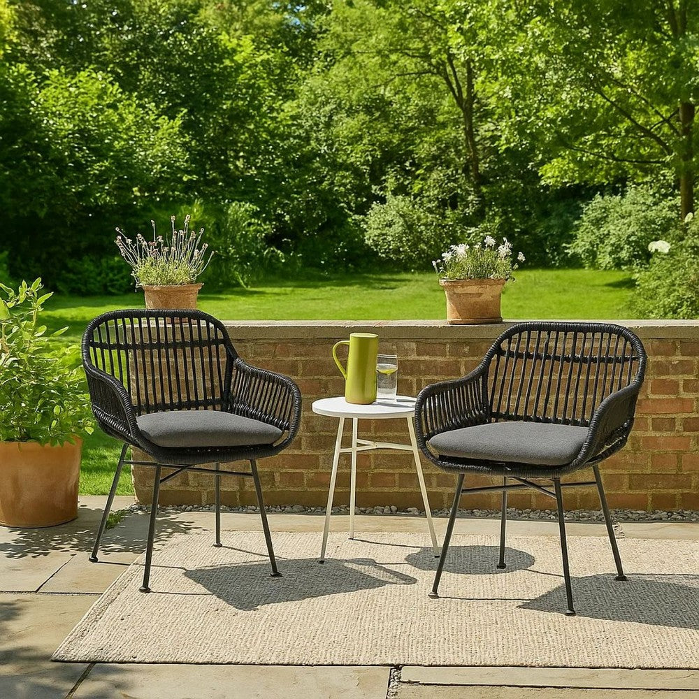 Tee Outdoor Conversation Chair Set of 2, Gray Rattan, Black Metal -BM335329