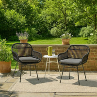 Tee Outdoor Conversation Chair Set of 2, Gray Rattan, Black Metal -BM335329