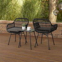 Tee Outdoor Conversation Chair Set of 2, Gray Rattan, Black Metal -BM335329