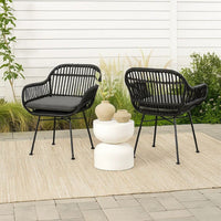 Tee Outdoor Conversation Chair Set of 2, Gray Rattan, Black Metal -BM335329