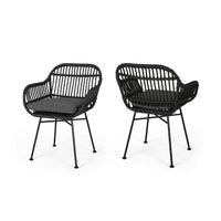 Tee Outdoor Conversation Chair Set of 2, Gray Rattan, Black Metal -BM335329