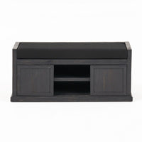 Shoe Bench with 2 Storage Shelves, 43 Inch Dark Gray Acacia Wood -BM335330
