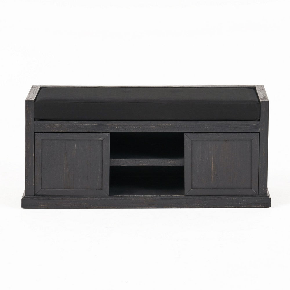 Shoe Bench with 2 Storage Shelves, 43 Inch Dark Gray Acacia Wood -BM335330