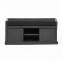 Shoe Bench with 2 Storage Shelves, 43 Inch Dark Gray Acacia Wood -BM335330