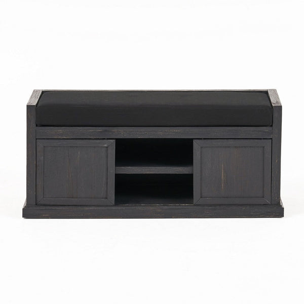Shoe Bench with 2 Storage Shelves, 43 Inch Dark Gray Acacia Wood -BM335330