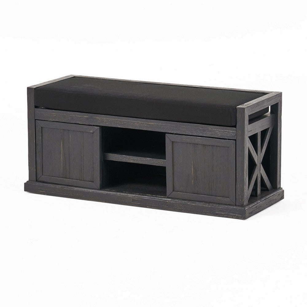 Shoe Bench with 2 Storage Shelves, 43 Inch Dark Gray Acacia Wood -BM335330