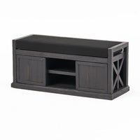 Shoe Bench with 2 Storage Shelves, 43 Inch Dark Gray Acacia Wood -BM335330