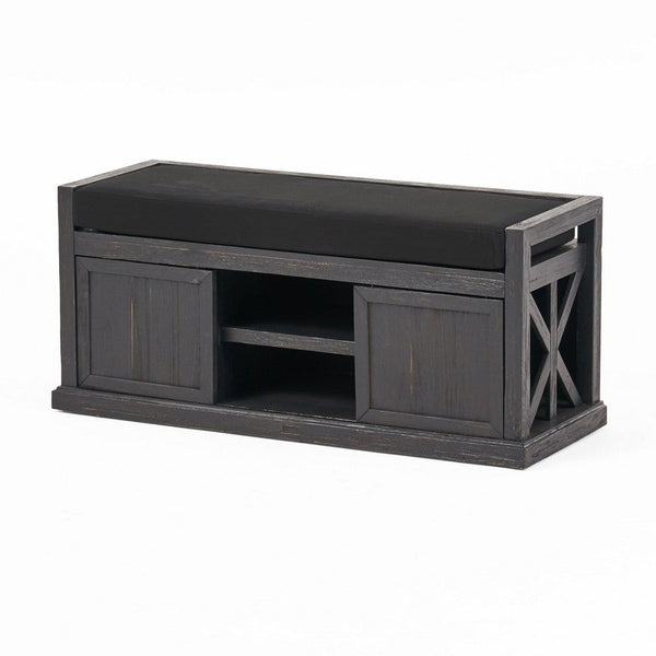 Shoe Bench with 2 Storage Shelves, 43 Inch Dark Gray Acacia Wood -BM335330