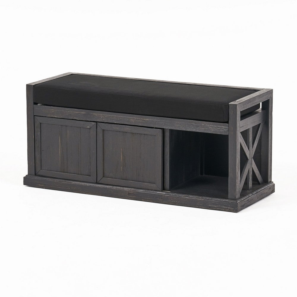 Shoe Bench with 2 Storage Shelves, 43 Inch Dark Gray Acacia Wood -BM335330
