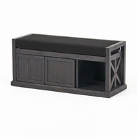 Shoe Bench with 2 Storage Shelves, 43 Inch Dark Gray Acacia Wood -BM335330