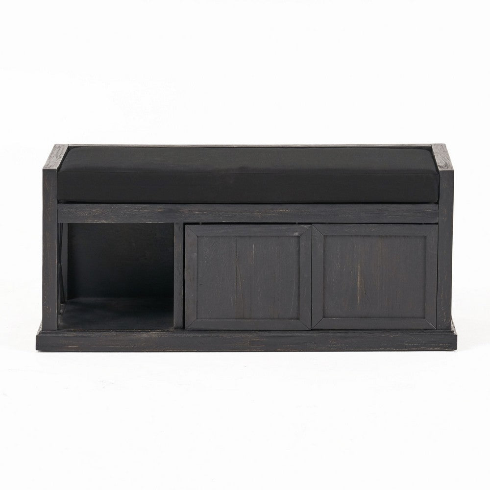 Shoe Bench with 2 Storage Shelves, 43 Inch Dark Gray Acacia Wood -BM335330