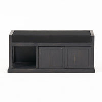 Shoe Bench with 2 Storage Shelves, 43 Inch Dark Gray Acacia Wood -BM335330