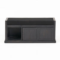 Shoe Bench with 2 Storage Shelves, 43 Inch Dark Gray Acacia Wood -BM335330