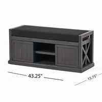 Shoe Bench with 2 Storage Shelves, 43 Inch Dark Gray Acacia Wood -BM335330