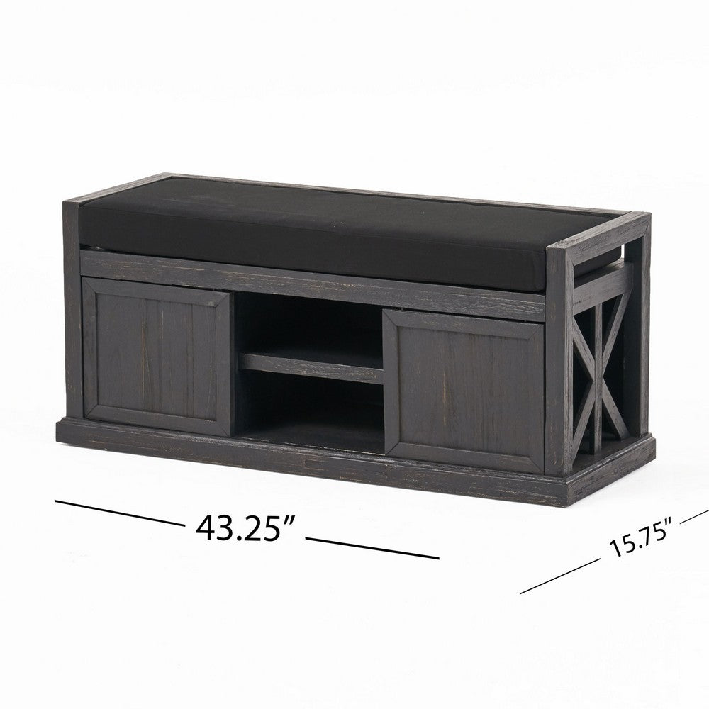 Shoe Bench with 2 Storage Shelves, 43 Inch Dark Gray Acacia Wood -BM335330