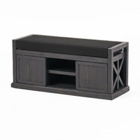 Shoe Bench with 2 Storage Shelves, 43 Inch Dark Gray Acacia Wood -BM335330