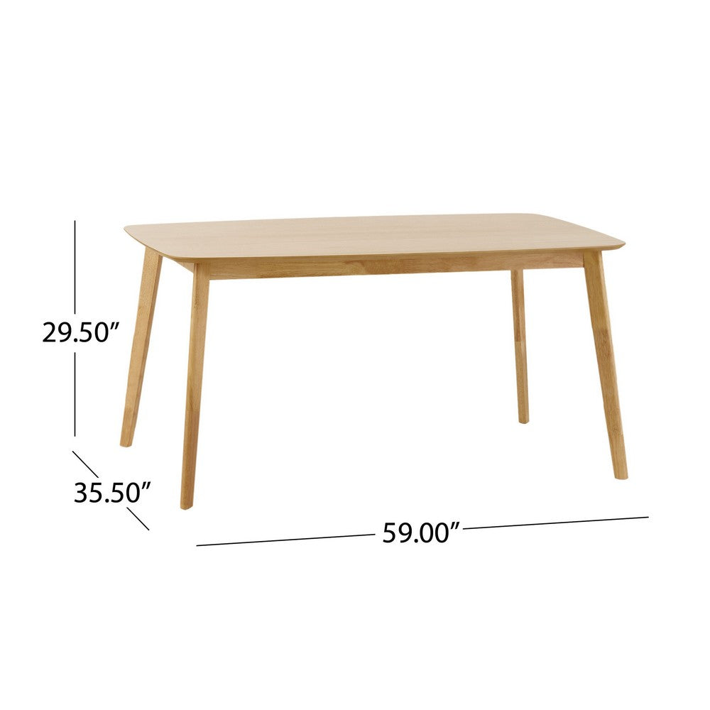 Dining Table, 59 Inch Natural Walnut Brown Rectangular, Tapered Legs -BM335331