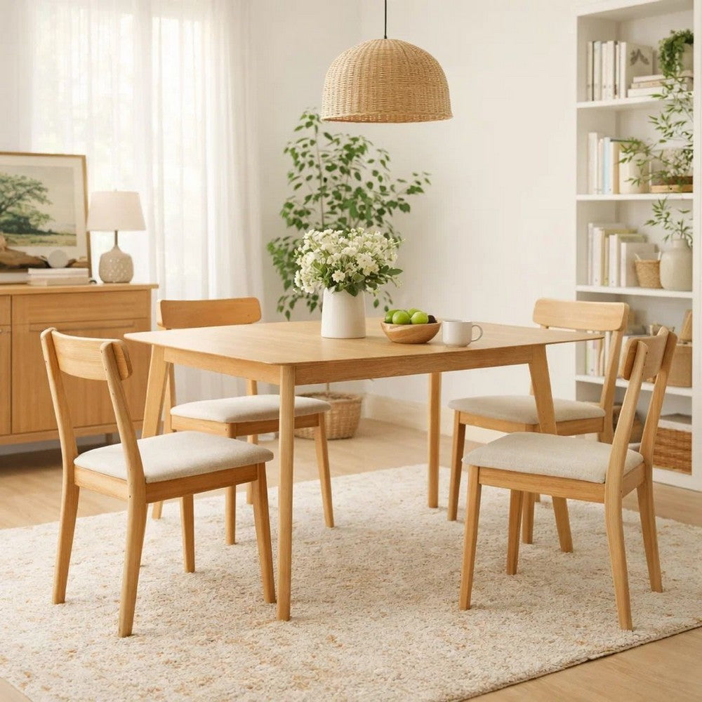 Dining Table, 59 Inch Natural Walnut Brown Rectangular, Tapered Legs -BM335331