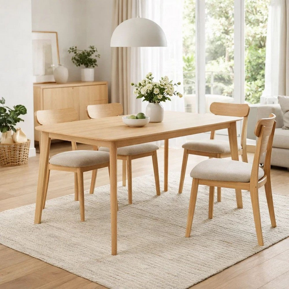 Dining Table, 59 Inch Natural Walnut Brown Rectangular, Tapered Legs -BM335331