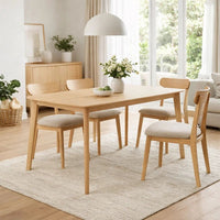 Dining Table, 59 Inch Natural Walnut Brown Rectangular, Tapered Legs -BM335331