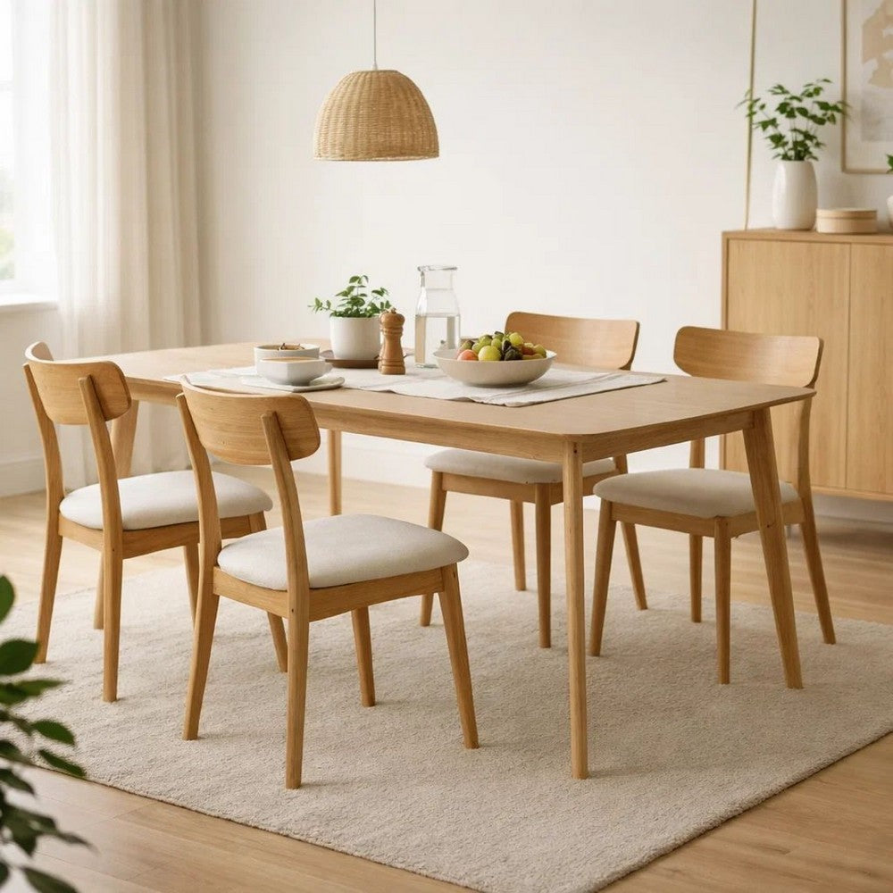 Dining Table, 59 Inch Natural Walnut Brown Rectangular, Tapered Legs -BM335331