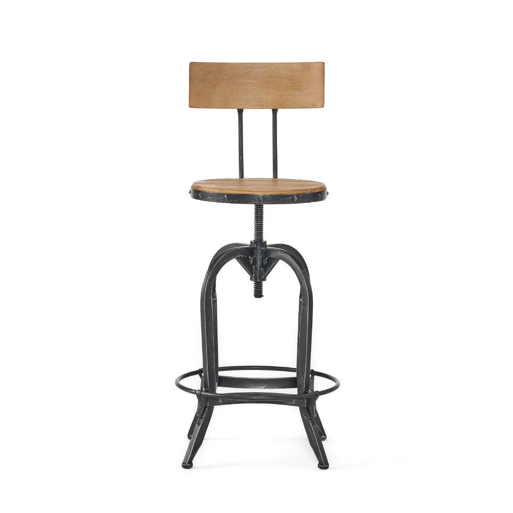 Swivel Barstool Chair, Adjustable 25-33 Inch Seat Height, Brown Black -BM335332