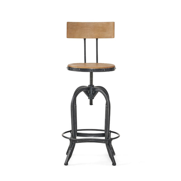 Swivel Barstool Chair, Adjustable 25-33 Inch Seat Height, Brown Black -BM335332