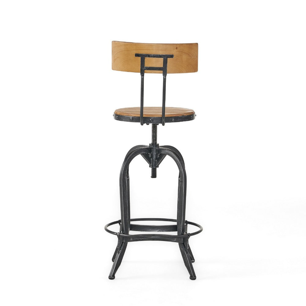 Swivel Barstool Chair, Adjustable 25-33 Inch Seat Height, Brown Black -BM335332