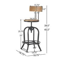 Swivel Barstool Chair, Adjustable 25-33 Inch Seat Height, Brown Black -BM335332