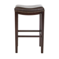 Bar Height Stool Set of 2, Backless Design, Brown Faux Leather Seat -BM335333