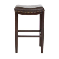 Bar Height Stool Set of 2, Backless Design, Brown Faux Leather Seat -BM335333