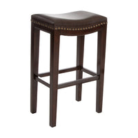 Bar Height Stool Set of 2, Backless Design, Brown Faux Leather Seat -BM335333