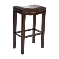 Bar Height Stool Set of 2, Backless Design, Brown Faux Leather Seat -BM335333