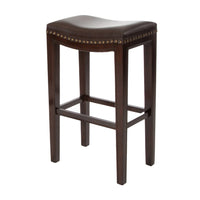 Bar Height Stool Set of 2, Backless Design, Brown Faux Leather Seat -BM335333