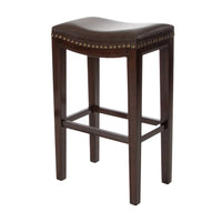 Bar Height Stool Set of 2, Backless Design, Brown Faux Leather Seat -BM335333