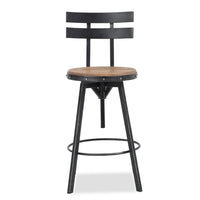 Swivel Barstool Chair, Adjustable 26-32 Inch Seat, Black Metal, Brown -BM335334